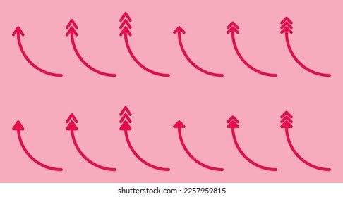 Viva Magenta Solid Arrows Collection on Pink Background. Arrows Set Icons. Arrow Icon. Arrow Vector collection. Arrow. Cursor. Modern Simple Arrows. Vector Illustration.