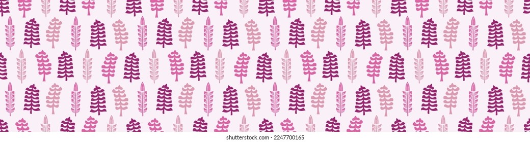 Viva magenta tree border. Vector color of the year woodland washi tape. 