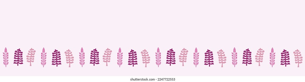Viva magenta tree border. Vector color of the year woodland washi tape. 