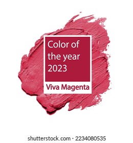 Viva magenta trending color of 2023. Vector lipstick smear isolated on white background