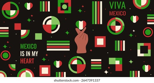 Viva Mexico banner. Modern Geometrical shapes background. Mexican independence day holiday banner. Vector illustration perfect for web and celebration Viva Mexico background.  EPS 10
