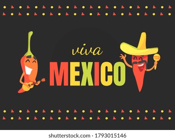 Viva Mexico Banner Template, Traditional Mexican Holiday Poster, Card, Background Vector Illustration