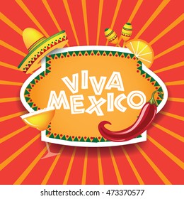 Viva Mexico burst with sombrero chili margarita. EPS 10 vector.