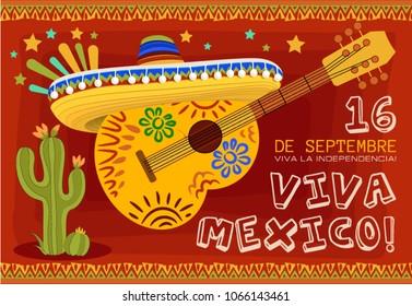 Viva Mexico card design. Mexican holiday background