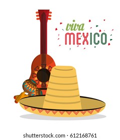 viva mexico card lettering guitar hat maracas