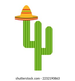 Viva Mexico. Cartoon vector illustration. Cactus with sombrero. Bright sign print logo label banner card badge