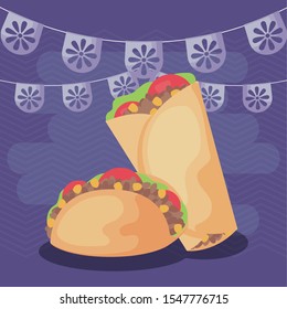 viva mexico celebration with food traditional vector illustration design