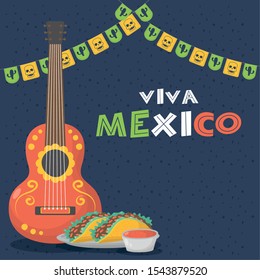 Viva Mexico Celebration Guitar Tacos Vector Stock Vector (Royalty Free ...