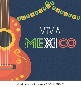 viva mexico celebration with guitar vector illustration design