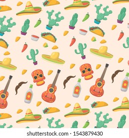 viva mexico celebration with pattern icons vector illustration design