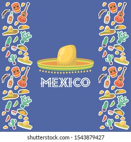 viva mexico celebration with traditional hat vector illustration design