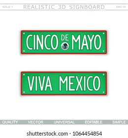 Viva Mexico. Cinco De Mayo. Stylized car license plate. Top view. Vector design elements