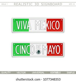 Viva Mexico. Cinco De Mayo. Stylized car license plate. Top view. Vector design elements