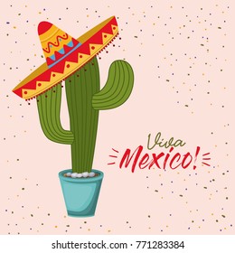 viva mexico colorful poster of cactus plant with mexican hat