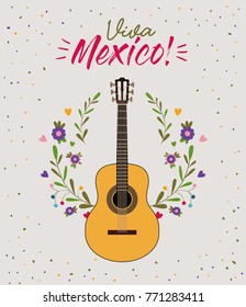 viva mexico colorful poster with guitar in closeup
