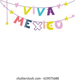 Viva Mexico. Cute cartoon lettering. Flat illustration isolate on white background. Print for the Mexican holiday and celebration of festivals. Vector illustration