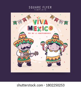 Viva Mexico, Dia de la Independencia or Independence Day Celebration, square flyer design