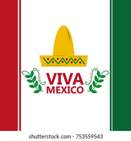 viva mexico flag hat traditional costume image vector illustration