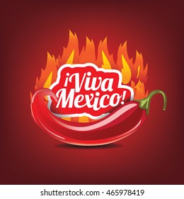 VIva Mexico flaming chile pepper. EPS 10 vector.