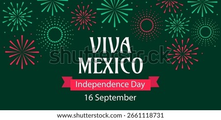 Viva Mexico. Flat vector illustration with fireworks for Mexican Independence Day on September 16.