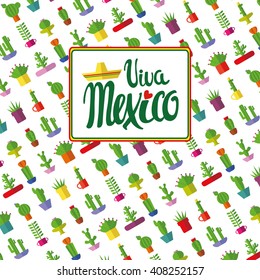 Viva Mexico greeting lettering card,cactus pattern.Mexico Vector,flat Cactus flower,handwritten word,title calligraphy,typography banner.Cinco De Mayo Mexicans celebration,floral,holiday,latin party 