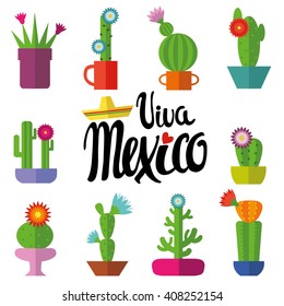 Viva Mexico greeting lettering greeting card,cactus.Mexico Vector,flat flower,handwritten word,title calligraphy,typography banner.Cinco De Mayo Mexicans celebration,floral,holiday,latin party 