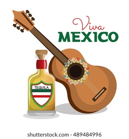 viva mexico guitar and bottle tequila graphic