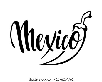 Viva Mexico. Hand drawn lettering phrase isolated on white background. Design element for advertising, poster, announcement, invitation, party, greeting card, fiesta, bar and restaurant menu.