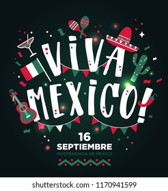 Viva Mexico hand drawn type design. Banner invitation background.