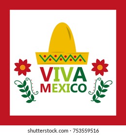 viva mexico hat tradition culture flower vector illustration