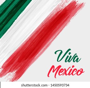 Viva Mexico holiday background with waterccolored grunge design in flag colors. Independence day concept background.