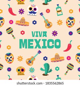 Viva Mexico Icons Background Design Culture Stock Vector (Royalty Free ...