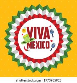 Viva Mexico illustration with mexico traditional elements for Cinco de mayo & Independence Day of Mexico.