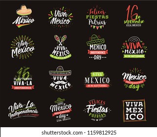 Viva Mexico. Mexico independence day. 16 september. Vector typography set.