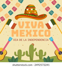 viva mexico independence day illustration in flat design