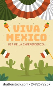 viva mexico independence day vertical banner illustration