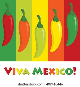 "Viva Mexico!" (Long live Mexico) chilli pepper card in vector format.