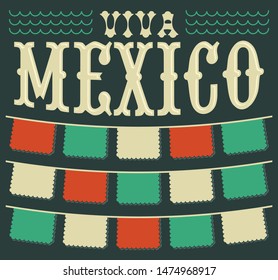 Viva Mexico, Mexican holiday Header and elements vector decoration