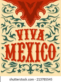 Viva Mexico - mexican holiday poster - western style