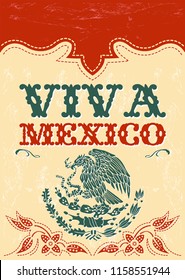 Viva Mexico mexican holiday vector poster, vintage western style illustration.