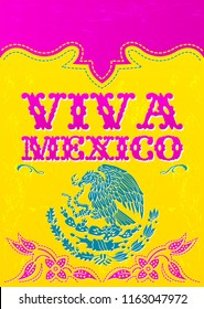 Viva Mexico mexican holiday vector poster, colorful western style illustration.