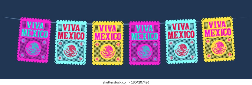 Viva Mexico Mexican holiday vector, street decoration, master collection.