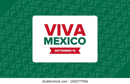 Viva Mexico. Mexican Independence Day. Happy holiday. Celebrate annual in September 16. Freedom day. Patriotic mexican design. Poster, card, banner, template, background. Vector illustration