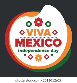 Viva o México. Dia da Independência do México. Feliz feriado. Comemore anualmente em 16 de setembro. Dia da Liberdade. Design mexicano patriótico. Cartaz, cartão, faixa, modelo, fundo. Ilustração vetorial