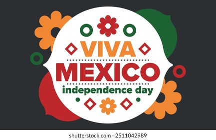 Viva o México. Dia da Independência do México. Feliz feriado. Comemore anualmente em 16 de setembro. Dia da Liberdade. Design mexicano patriótico. Cartaz, cartão, faixa, modelo, fundo. Ilustração vetorial