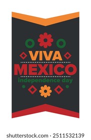 Viva México. Día de la Independencia de México. Felices fiestas. Celebre anualmente el 16 de septiembre. Día de la libertad. Diseño patriótico mexicano. Póster, tarjeta, Anuncio, Plantilla, fondo. Ilustración vectorial