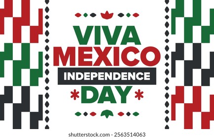 Viva Mexico. Mexican Independence Day. Happy holiday. Celebrate annual in September 16. Freedom day. Patriotic mexican design. Poster, card, banner, template, background. Vector illustration