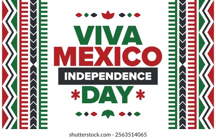 Viva Mexico. Mexican Independence Day. Happy holiday. Celebrate annual in September 16. Freedom day. Patriotic mexican design. Poster, card, banner, template, background. Vector illustration