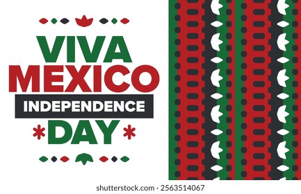 Viva Mexico. Mexican Independence Day. Happy holiday. Celebrate annual in September 16. Freedom day. Patriotic mexican design. Poster, card, banner, template, background. Vector illustration