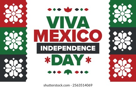 Viva Mexico. Mexican Independence Day. Happy holiday. Celebrate annual in September 16. Freedom day. Patriotic mexican design. Poster, card, banner, template, background. Vector illustration